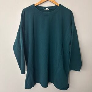 Eileen Fisher Sweatshirt Womans XL Teal Oversized Crewneck Organic Cotton Hemp